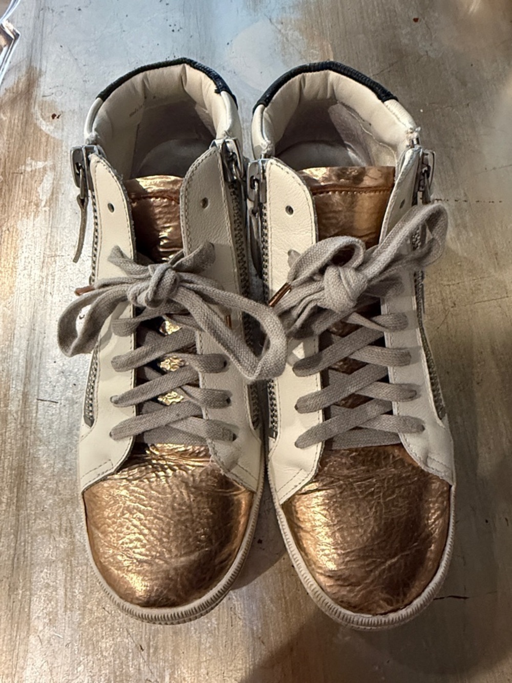 Dolce Vita Women’s Metallic Bronze and White High-Top Sneakers